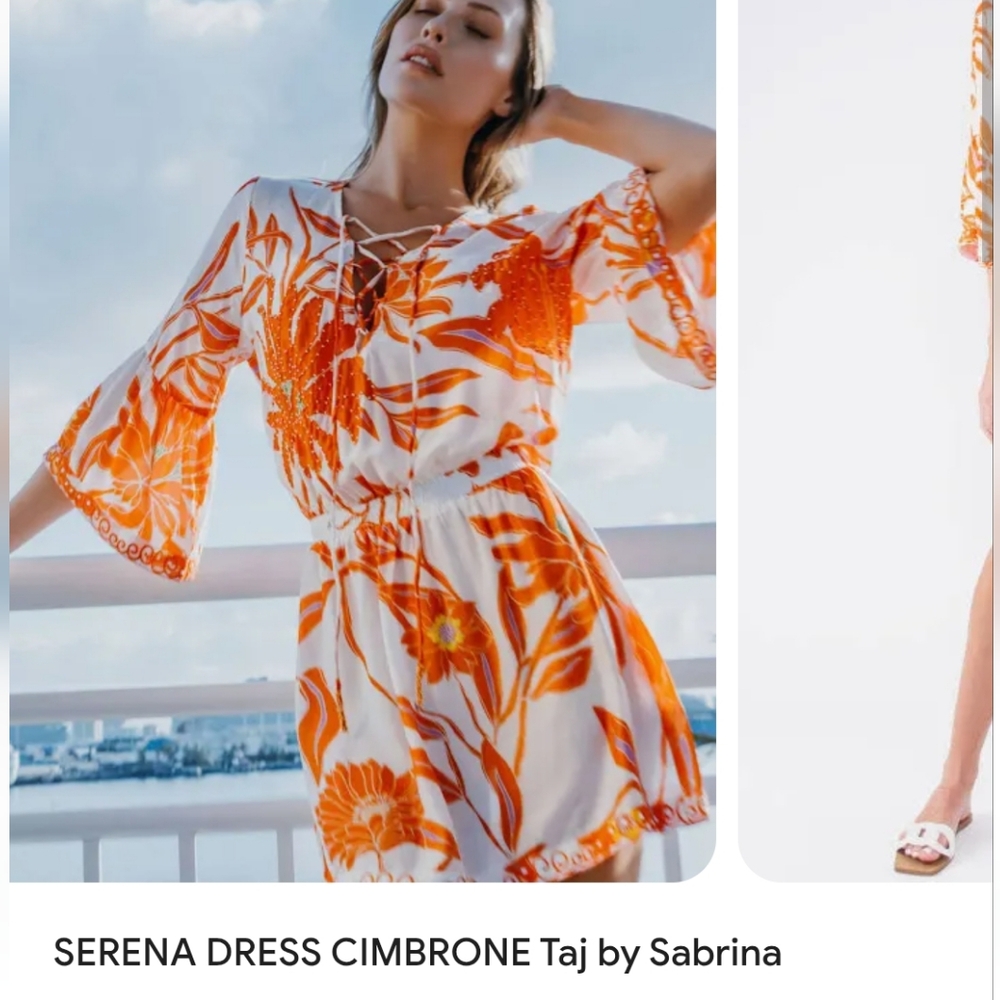 TAJ by Sabrina Crippa Orange and White Bell Sleeve Sundress